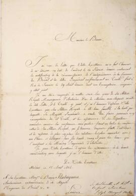 Nota diplomática original endereçada a Manuel Rodrigues Gameiro Pessoa (1800-1846), Visconde de I...