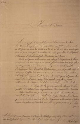 Nota diplomática original n. 2619 endereçada a Manuel Rodrigues Gameiro Pessoa (1800-1846), Visco...