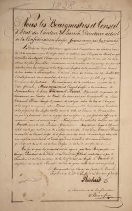 Carta patente original assinada por Reinhard, datada de 20 de novembro de 1828, referente à nomea...