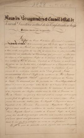 Carta patente original assinada por Reinhard, datada de outubro de 1828, referente à nomeação do ...