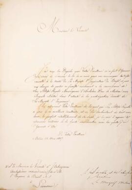 Nota diplomática original endereçada a Manuel Rodrigues Gameiro Pessoa (1800-1846), Visconde de I...