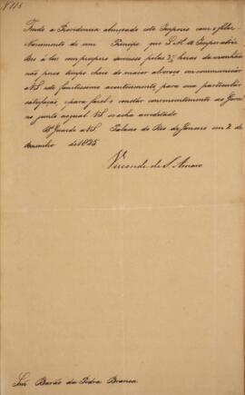 Despacho original enviado por José Egídio Álvares de Almeida (1767-1832), Visconde de Santo Amaro...