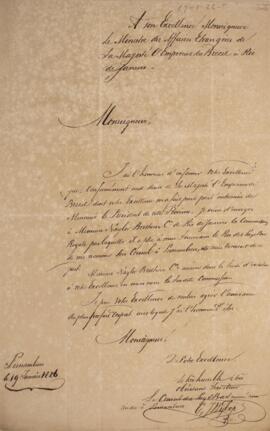 Carta patente original assinada por Charles Joaquim Wylep, datada de 19 de janeiro de 1826, refer...