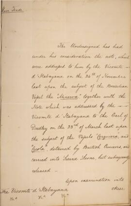 Nota diplomática datada do dia 10 de março de 1829, de George Hamilton-Gordon (1784-1860), 4° Con...