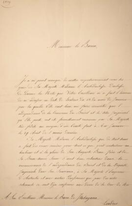 Nota diplomática original endereçada a Manuel Rodrigues Gameiro Pessoa (1800-1846), Visconde de I...