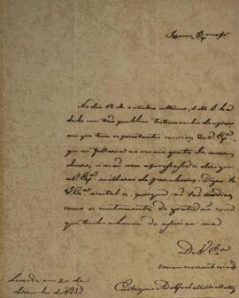 Ofício original enviado por Eustáquio Adolfo de Melo Matos (1795-s.d.), com data de 20 de dezembr...