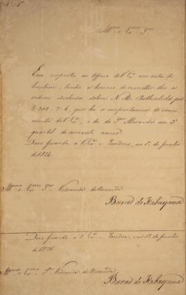 Ofício original n° 35 enviado por Manuel Rodrigues Gameiro Pessoa (1800-1846), Barão de Itabaiana...