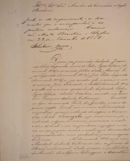 Requerimento original escrito por J F de Castilho, com data de 19 de novembro de 1859, com o pedido da viúva e dos filhos de Pedro Lopes Ribeiro através de um procurador para serem indenizados pela resolução injusta do caso do iate Triunfo, segundo eles. Contém anexos.