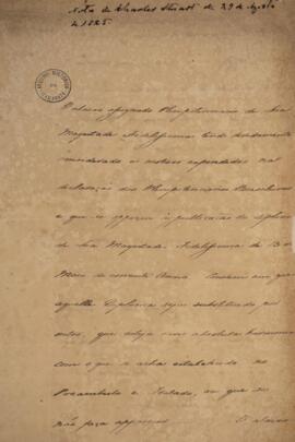 Nota diplomática original datada de 29 de agosto de 1825 e assinada por Sir Charles Stuart (1779-...