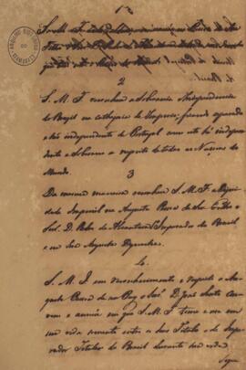 Tratado original com quatro artigos referentes aos acordos de paz entre Brasil e Portuga, dentre ...