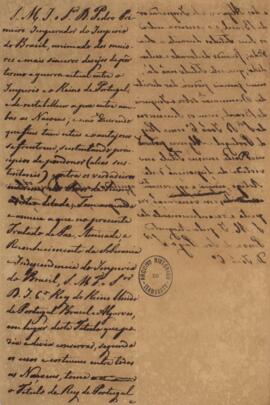 Minuta de carta de chancelaria assinada por Dom João VI (1767-1826), saudando Dom Pedro I (1798-1...