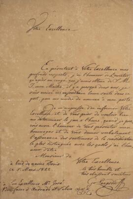 Nota diplomática original enviada por Georg Heinrich von Langsdorff (1774-1852) para José Bonifác...