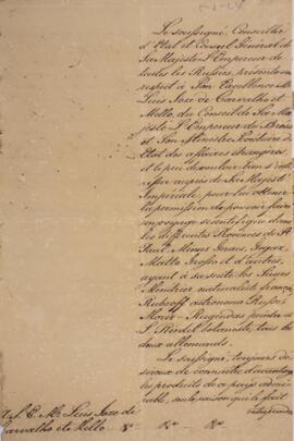 Nota diplomática original enviada por Georg Heinrich von Langsdorff (1774-1852) para Luís José de...