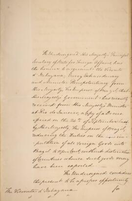 Nota diplomática datada do dia 23 de janeiro de 1829, de George Hamilton-Gordon (1784-1860), 4° C...