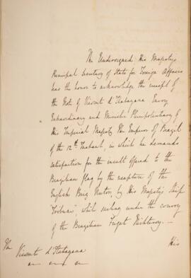 Nota diplomática datada do dia 16 de fevereiro de 1829, de George Hamilton-Gordon (1784-1860), 4°...