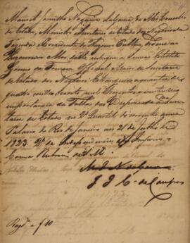 Minuta de decreto redigida por José Joaquim Carneiro de Campos (1768-1836), Marquês de Caravelas,...