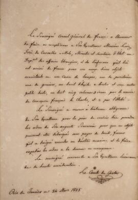 Nota diplomática original enviada por Jacques-Marie Aymard (s.d.-1837), Conde de Gestas, para Lui...