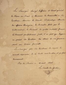 Nota diplomática original enviada por Jacques-Marie Aymard (s.d.-1837), Conde de Gestas, para Ant...