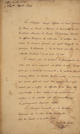 Nota diplomática original enviada por Jacques-Marie Aymard (s.d.-1837), Conde de Gestas, para Ant...