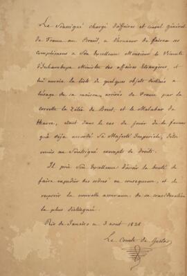 Nota diplomática original enviada por Jacques-Marie Aymard (s.d.-1837), Conde de Gestas, para Ant...