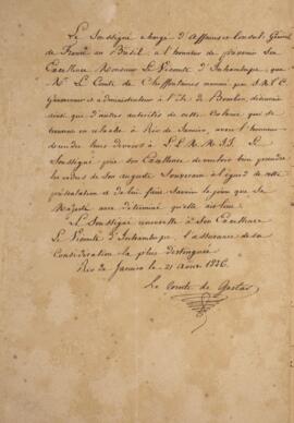 Nota diplomática original enviada por Jacques-Marie Aymard (s.d.-1837), Conde de Gestas, para Ant...