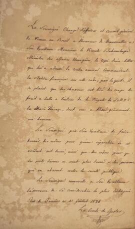 Nota diplomática original enviada por Jacques-Marie Aymard (s.d.-1837), Conde de Gestas, para Ant...