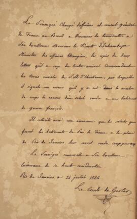 Nota diplomática original enviada por Jacques-Marie Aymard (s.d.-1837), Conde de Gestas, para Ant...