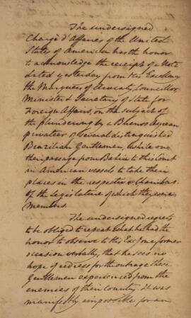 Nota diplomática original, datada do dia 27 de maio de 1829, de William Tudor (1779-1830), acusan...