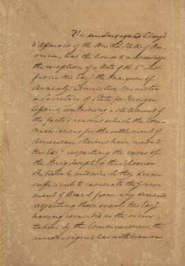 Nota diplomática original, datada do dia 9 de maio de 1829, de William Tudor (1779-1830), acusand...