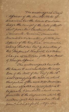 Nota diplomática original, datada do dia 15 de abril de 1829, de William Tudor (1779-1830), acusa...