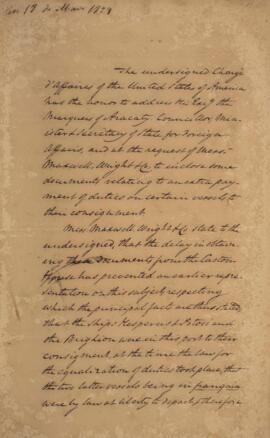 Nota diplomática original, datada do dia 13 de maio de 1829, de William Tudor (1779-1830), envian...