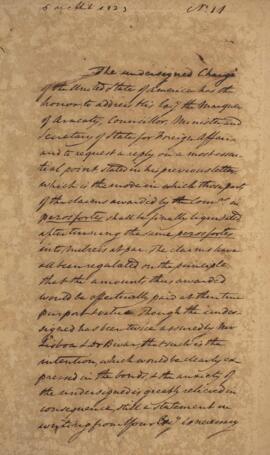 Nota diplomática original, datada do dia 6 de abril de 1829, de William Tudor (1779-1830), endere...