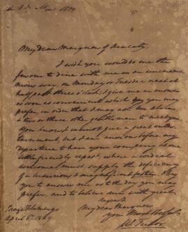 Nota diplomática original, datada do dia 6 de abril de 1829, de William Tudor (1779-1830), convid...