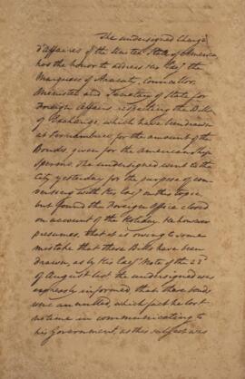 Nota diplomática original, datada do dia 11 de agosto de 1829, de William Tudor (1779-1830), ende...