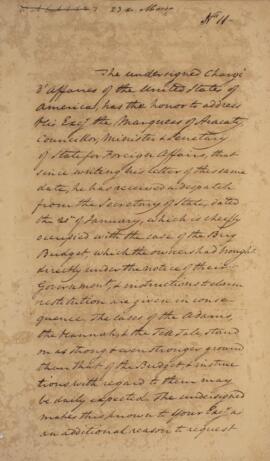 Nota diplomática n.11 original, datada do dia 23 de março de 1829, de William Tudor (1779-1830), ...