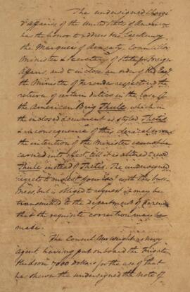 Nota diplomática original, datada do dia 15 de janeiro de 1829, de William Tudor (1779-1830), env...