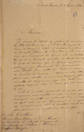 Nota diplomática original, datada de 4 de fevereiro de 1830, enviada por E. M. A. Martini, encarr...