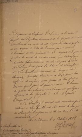 Nota diplomática original, datada de 7 de outubro de 1828, enviada por W. G. Dedel, ministro plen...