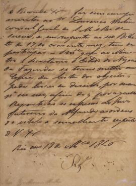 Minuta de nota, datada de 18 de março de 1826, escrita em nome de Antônio Luiz Pereira da Cunha (...