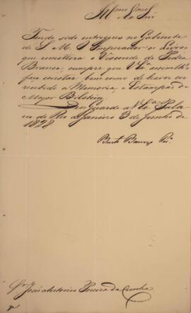 Despacho datado de 3 de junho de 1828 em que Bento Barroso Pereira comunica a João Antônio Pereir...