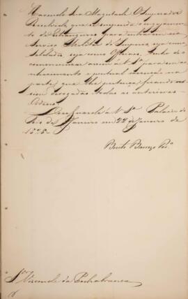 Despacho datado de 22 de janeiro de 1828 em que Bento Barroso Pereira comunica a Domingos Borges ...