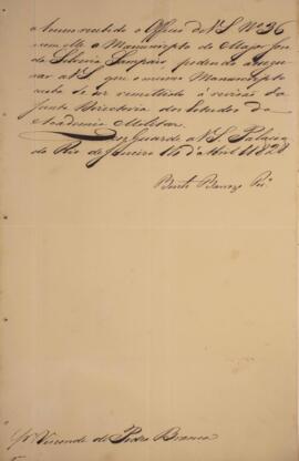 Despacho datado de 14 de abril de 1828 em que Bento Barroso Pereira comunica a Domingos Borges de...