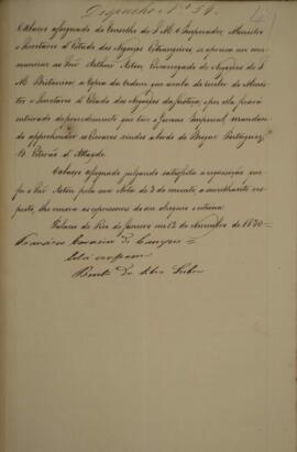 Cópia de nota enviada por Francisco Carneiro de Campos (1765-1842), para Arthur Aston (s.d.), com...