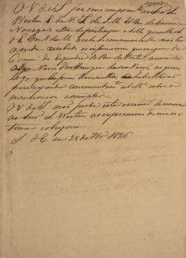 Minuta de nota, datada de 25 de setembro de 1826, escrita em nome de Antônio Luiz Pereira da Cunh...