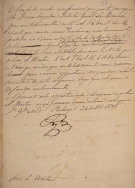 Minuta de nota, datada de 24 de outubro de 1826, para Lourenço Westin (1787-1846), Encarregado de...