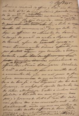 Minuta de nota, datada de 2 de outubro de 1826. Informa o recebimento de ofício enviado em 31 de ...