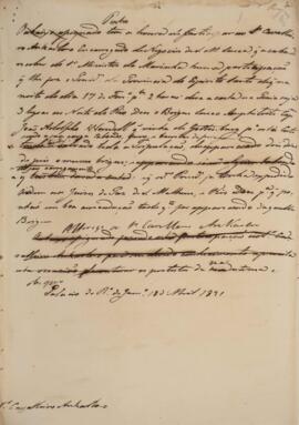 Minuta de nota, datada de 18 de abril de 1831, endereçada para o cavalheiro Ankarloo, Encarregado...