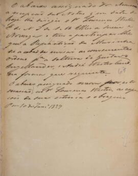 Minuta de nota, datada de 10 de janeiro de 1829, endereçada para Lourenço Westin (1787-1846), Enc...