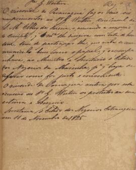 Minuta de nota, datada de 11 de novembro de 1825, escrita em nome de Francisco Villela Barbosa (1...