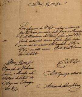 Ofício original enviado por Antônio da Silva Caldeira para Antônio Luiz Pereira da Cunha (1760-18...